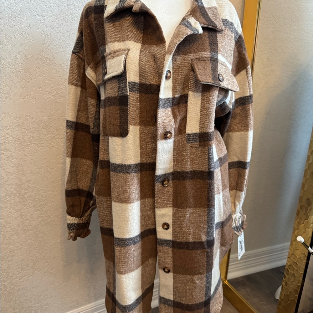 Brown Plaid Button-Up Shacket